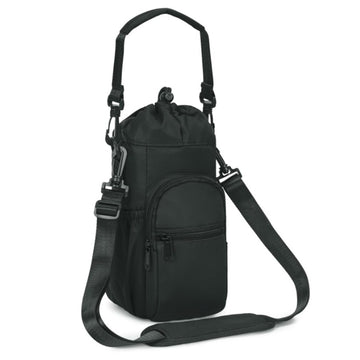 Housse verre 1000 ml avec bandoulière et poche pour téléphone portable Poche avant grande capacité Convient pour le camping Noir